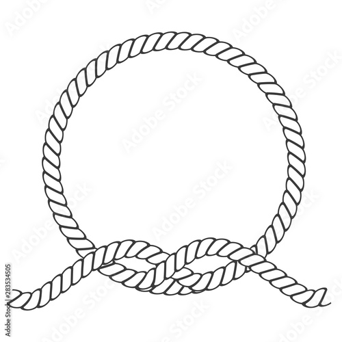 Round rope frame. Circle ropes, rounded border and decorative marine cable frame circles. Rounds cordage knot stamp or nautical twisted knots logo isolated vector icon