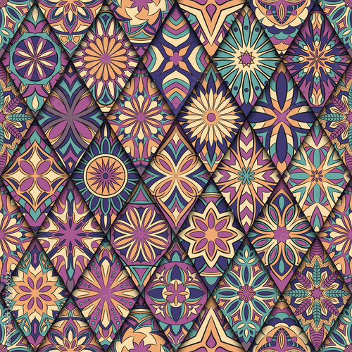 Ornate floral seamless texture, endless pattern with vintage mandala elements.