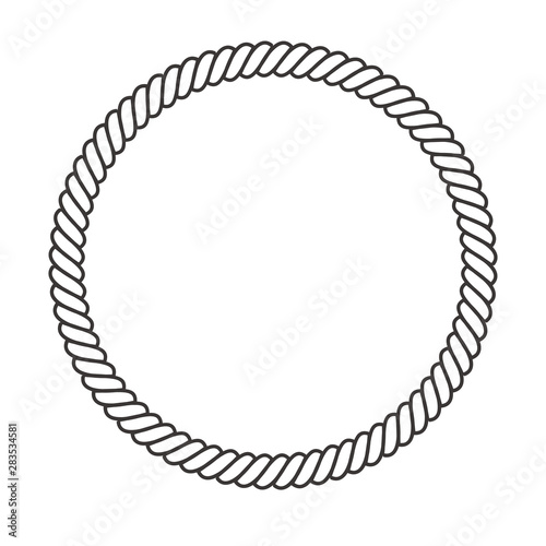 Round rope frame. Circle ropes, rounded border and decorative marine cable frame circles. Rounds cordage knot stamp or nautical twisted knots logo isolated vector icon