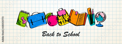 Back to school Sale horizontal banner, vector illustration.