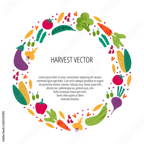 Vegetables hand drawn vector round frame