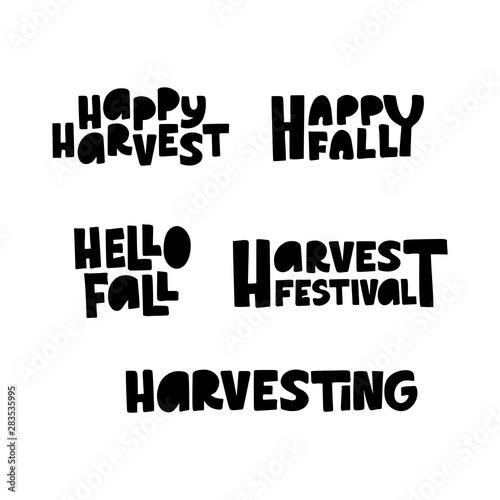 Harvesting season black ink lettering set