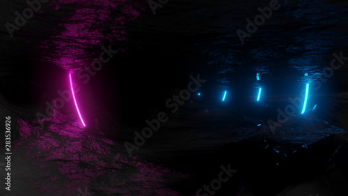 Glowing neon circles on dark background