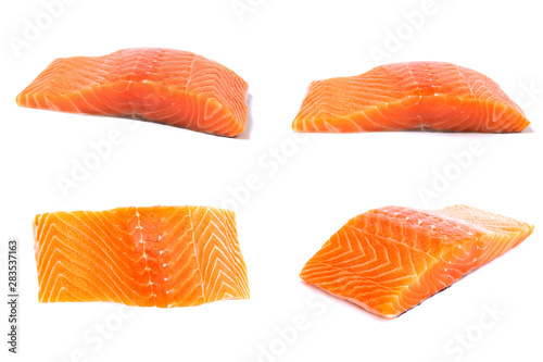 Set raw salmon fish isolated on white background.