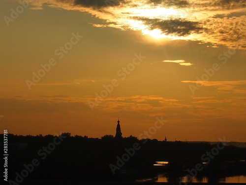 sunset in city