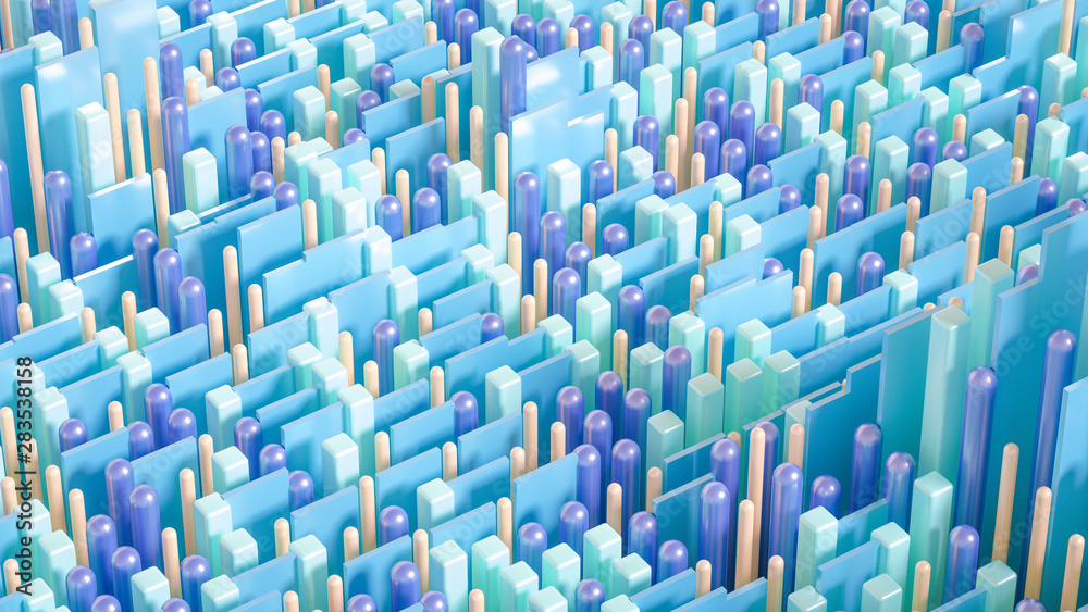 Obraz premium Techno high-tech background, geometry, cube, abstraction. 3d illustration, 3d rendering.