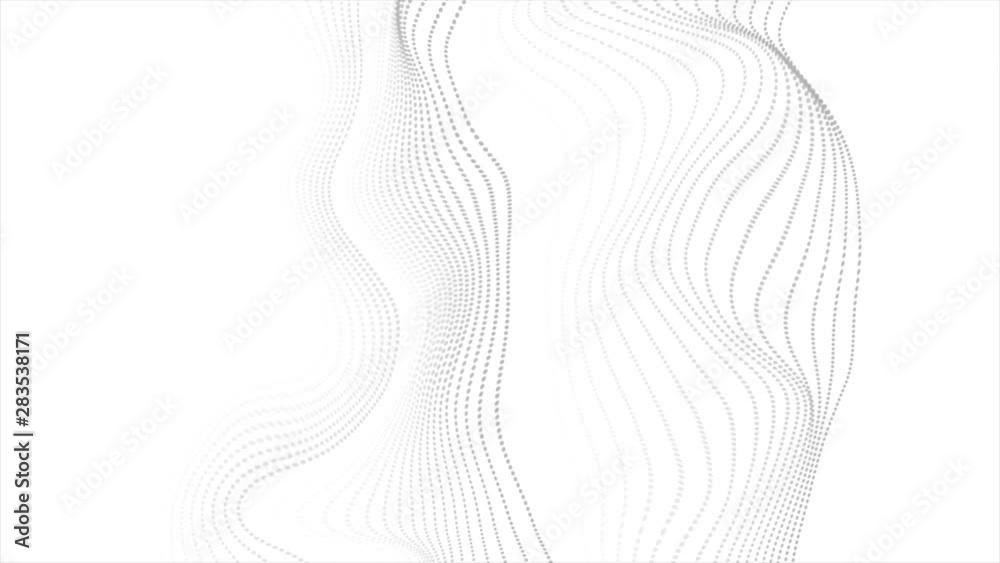 Grey dotted lines refracted 3d waves abstract motion graphic design. Sci-fi tech background. Video animation Ultra HD 4K 3840x2160