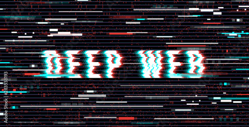 The word Deep Web in a distorted glitch style on a black background. Creative Design Abstract Digital Pixel Noise Glitch Error Video Damage. Vector illustration.