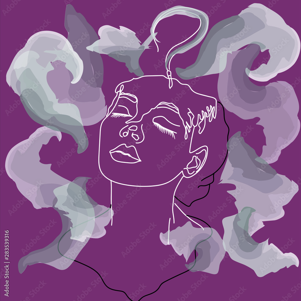 Fototapeta premium Silhouette of a girl with a candle in smoke
