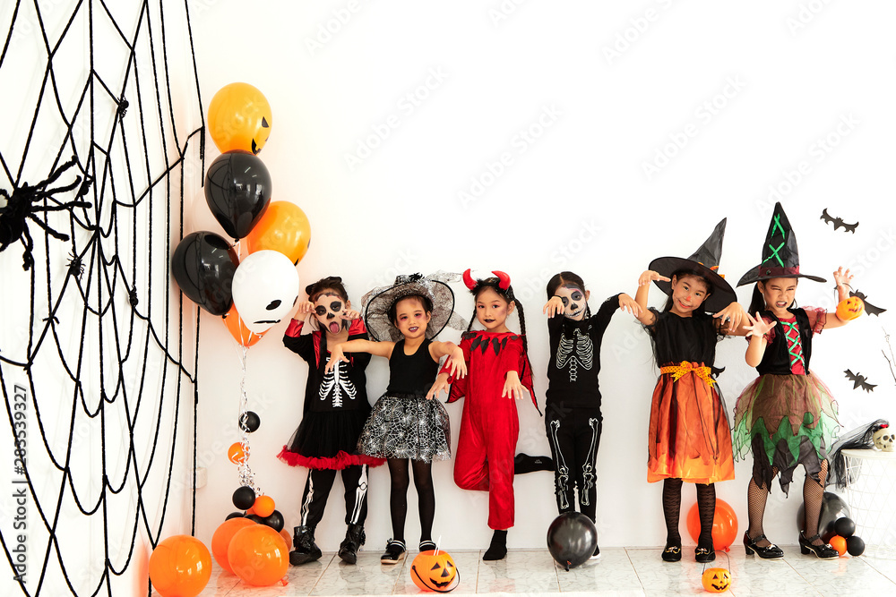 halloween party little children at home