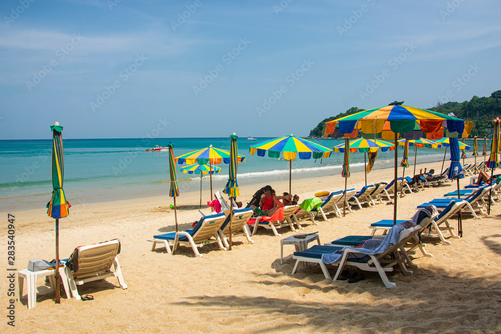 Travelers rest on the canvas bed, Kran Beach on March 28,2018 in Phuket,Thailand. Travelers rest on the canvas bed, Kran Beach on March 28,2018 in Phuket,Thailand.