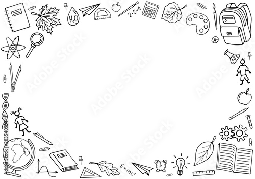 Welcome Back to school concept  frame. Design template for diploma, banner, poster. Copy space.