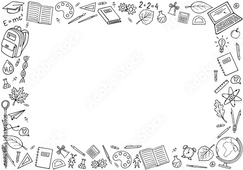 Welcome Back to school concept  frame. Design template for diploma, banner, poster. Copy space.