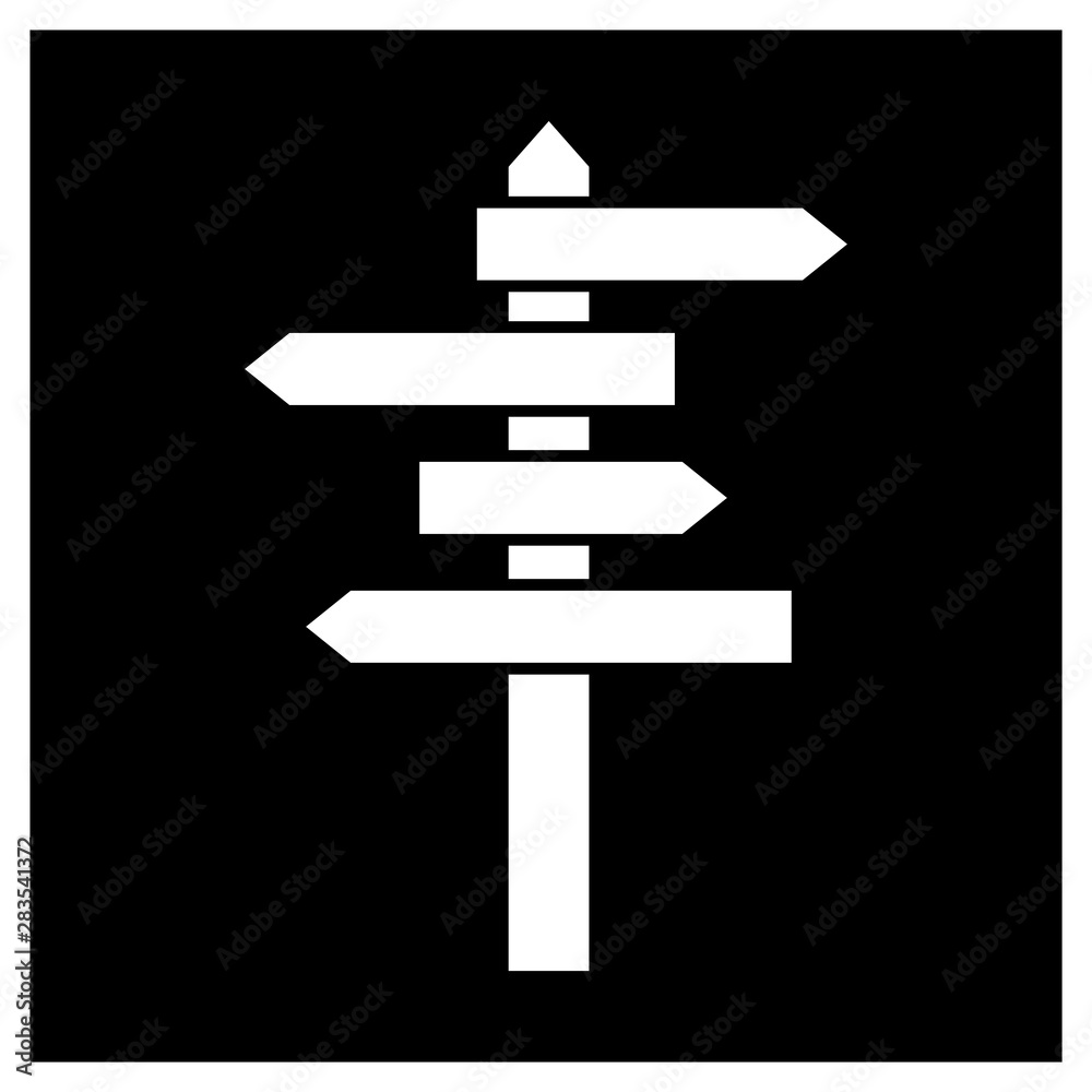 Pillar pointer. Sign. Flat, monochrome image of an information installation with direction of movement.