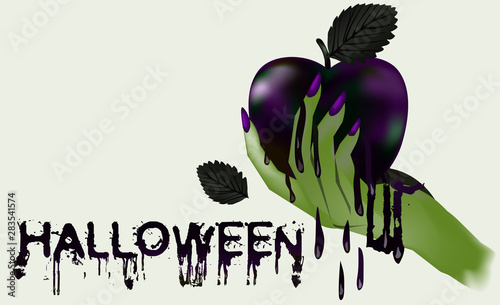 Happy halloween. Evil witch and Poisoned apple , vector illustration