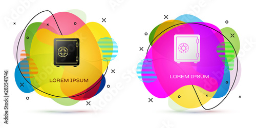 Color Safe icon isolated on white background. The door safe a bank vault with a combination lock. Reliable Data Protection. Abstract banner with liquid shapes. Vector Illustration