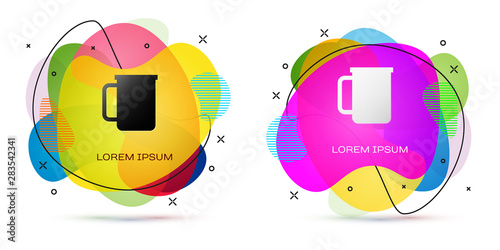 Color Coffee cup flat icon isolated on white background. Tea cup. Hot drink coffee. Abstract banner with liquid shapes. Vector Illustration