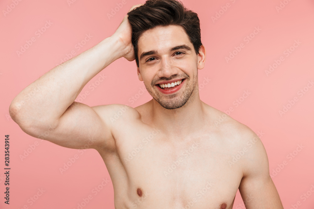 Fototapeta premium Beauty portrait of a handsome shirtless brunette man