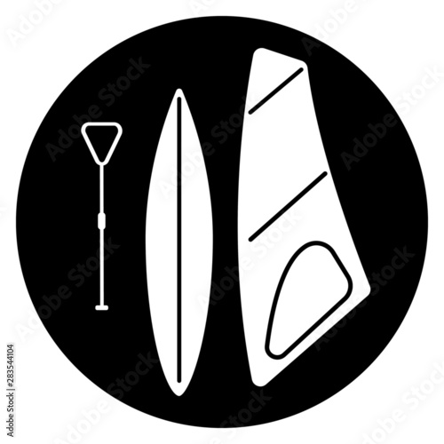 SUP surf icon in white and black