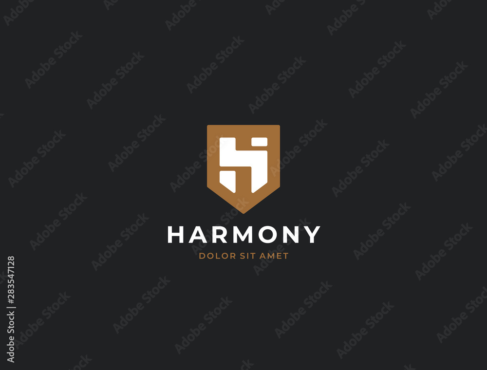 Fototapeta premium Premium letter H logo design. Shield shape. Protection security guard symbol. Luxury abstract linear business logotype. Creative elegant vector monogram.