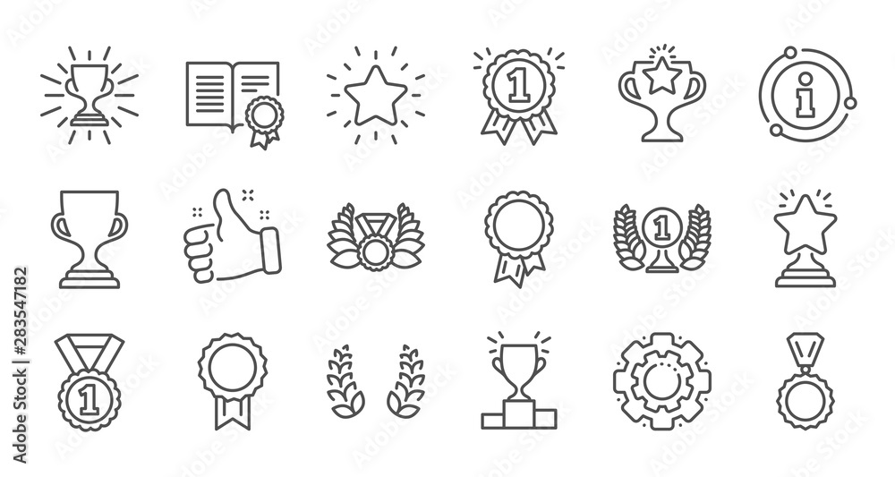 Award line icons. Winner medal, Victory cup and Trophy reward. Achievement linear icon set. Quality line set. Vector Award line icons. Winner medal, Victory cup and Trophy reward. Achievement linear icon set. Quality line set. Vector