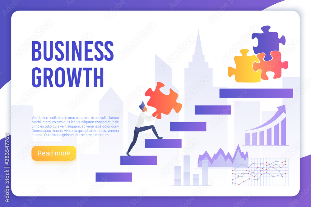 Business growth landing page vector template. Entrepreneurship coaching courses website homepage interface idea. Success achievement education web banner cartoon concept.