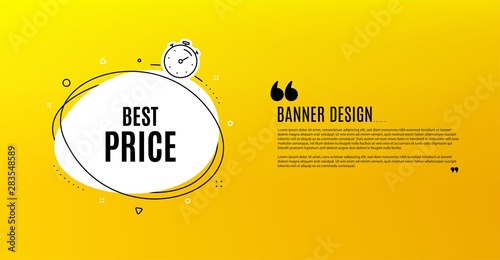 Best Price. Yellow banner with chat bubble. Special offer Sale sign. Advertising Discounts symbol. Coupon design. Flyer background. Hot offer banner template. Bubble with best price text. Vector