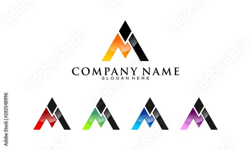 Abstract letter AMN set template logo