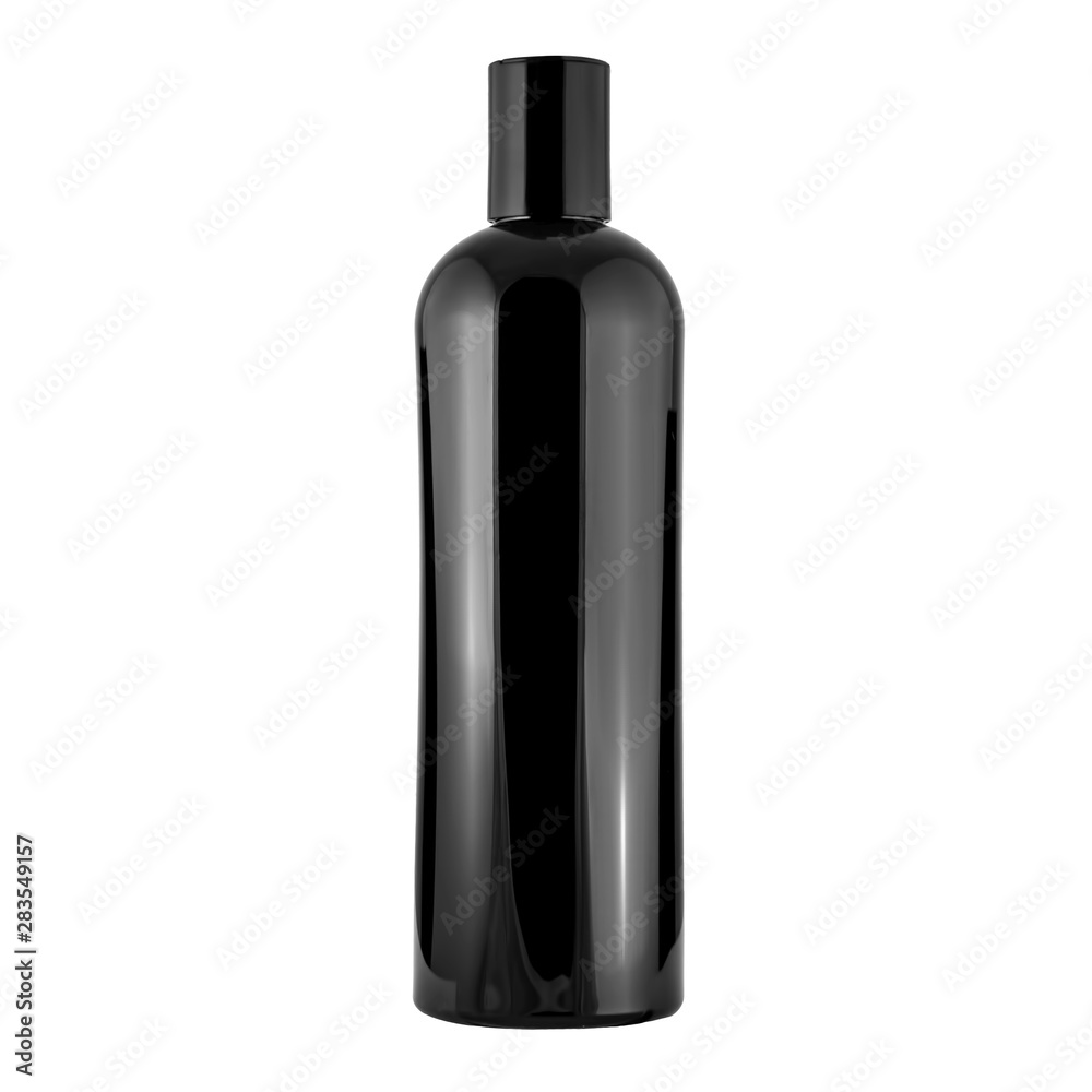 Black plastic glossy opaque bottle for cosmetics on a white background Black plastic glossy opaque bottle for cosmetics on a white background