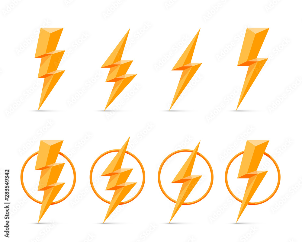 Electric lightning, set of icons on a white background.
