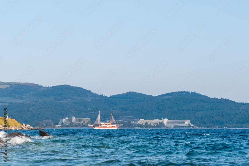beautiful panorama of the sea with ships sailing