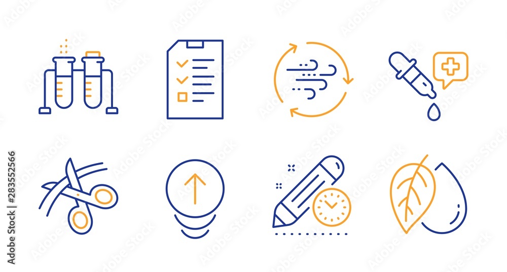 Interview, Chemistry pipette and Project deadline line icons set