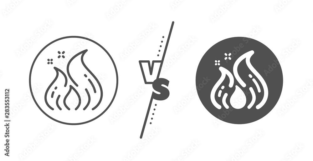 Flame sign. Versus concept. Fire energy line icon. Ecology symbol. Line vs classic fire energy icon. Vector Flame sign. Versus concept. Fire energy line icon. Ecology symbol. Line vs classic fire energy icon. Vector