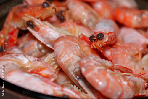 Shrimps. Macro Photo shrimp. Texture background seafood frozen shrimp. Sea food concept photo