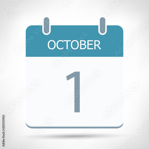 October 1 - Calendar Icon - Calendar flat design template