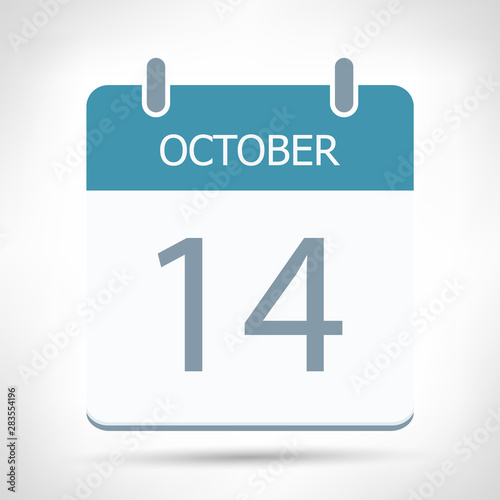 October 14 - Calendar Icon - Calendar flat design template