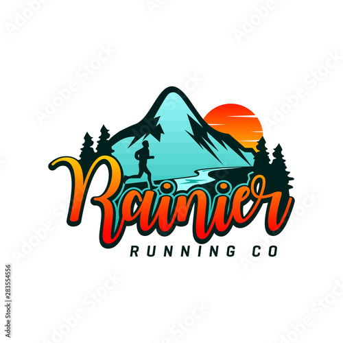 logo design running on the mountain