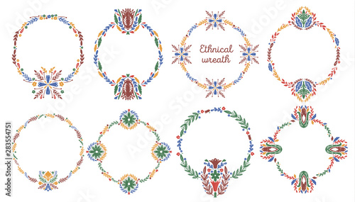 Traditional folk ornament set elements. Decoration ethno design,floral national symbol.