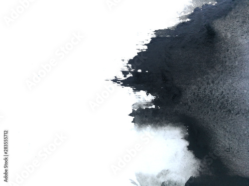 watercolor black asian ink abstract hand drawn. isolated white background .wet on wet style.