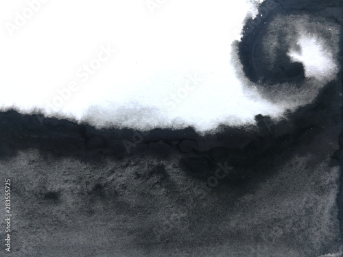watercolor black asian ink abstract hand drawn. isolated white background .wet on wet style.