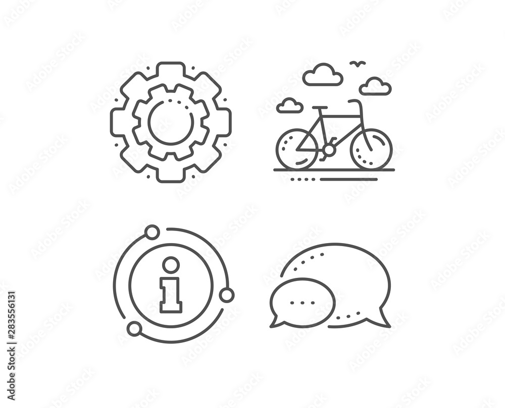 Bike rental line icon. Chat bubble, info sign elements. Bicycle rent sign. Hotel service symbol. Linear bike rental outline icon. Information bubble. Vector