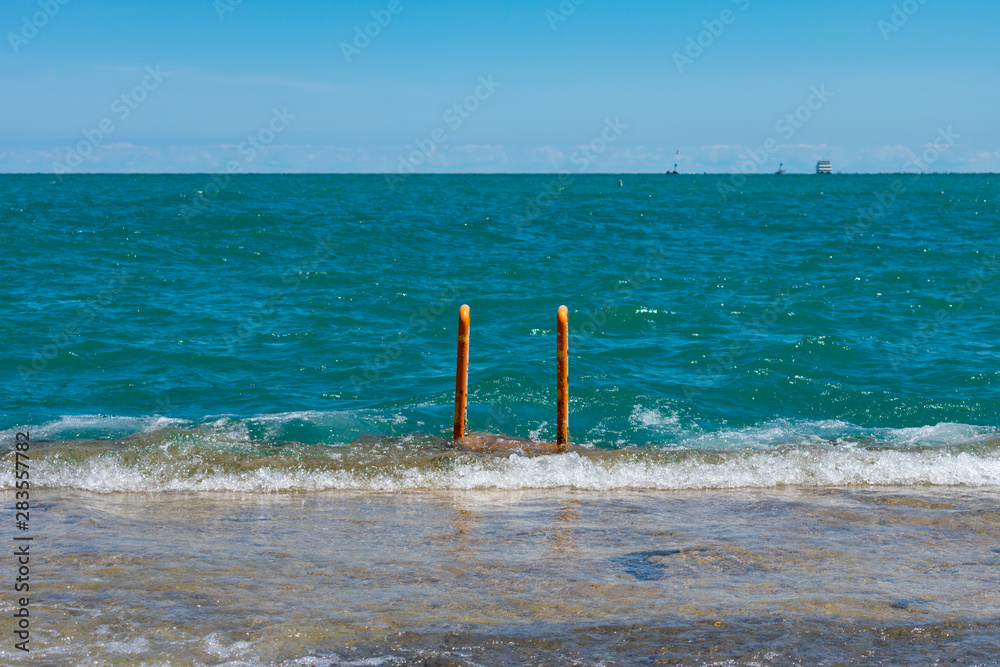 Ladder leading down to Lake Michigan with High Water Levels in Chicago Ladder leading down to Lake Michigan with High Water Levels in Chicago