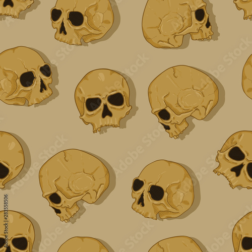 Vector Seamless Pattern of Old Brown Skulls