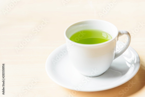 hot green tea on the table