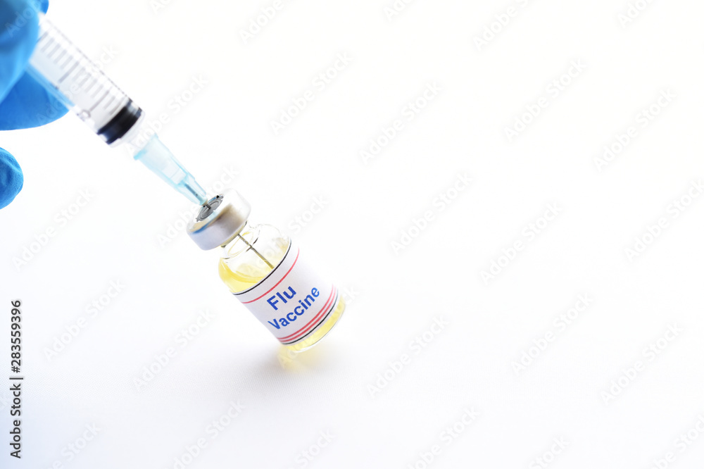 Bottle of Flu vaccine for injection, protective vaccine for influenza virus Bottle of Flu vaccine for injection, protective vaccine for influenza virus