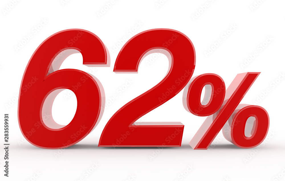 62 percent on white background illustration 3D rendering 62 percent on white background illustration 3D rendering