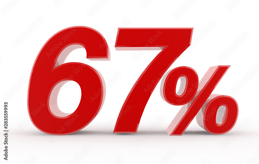 67 percent on white background illustration 3D rendering 67 percent on white background illustration 3D rendering
