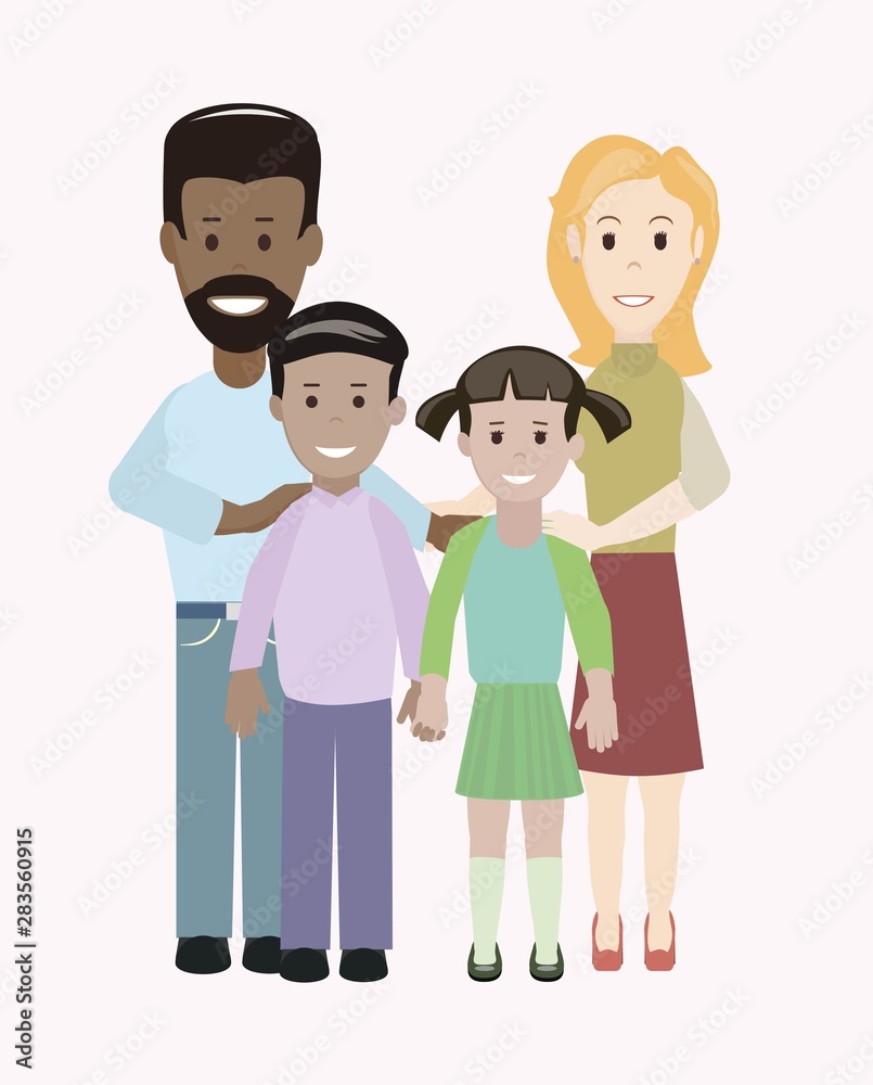 multiracial reusable mixed family, parents and children. flat design isolated on white. vector image multiracial reusable mixed family, parents and children. flat design isolated on white. vector image