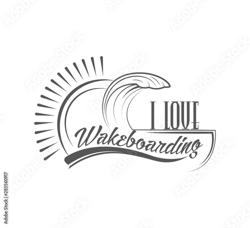 Vector flat logo. Wakeboarding emblem. Graphic design element, emblem.
