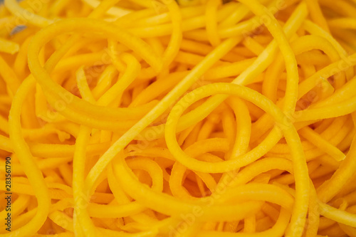 Close up of butternut squash noodles texture